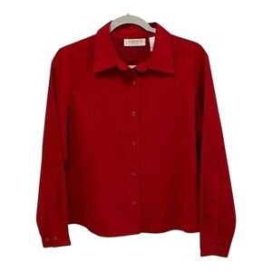 Lemon Grass Petite Large Red Button Down Long‎ Sleeve Collared Blouse Shirt PL